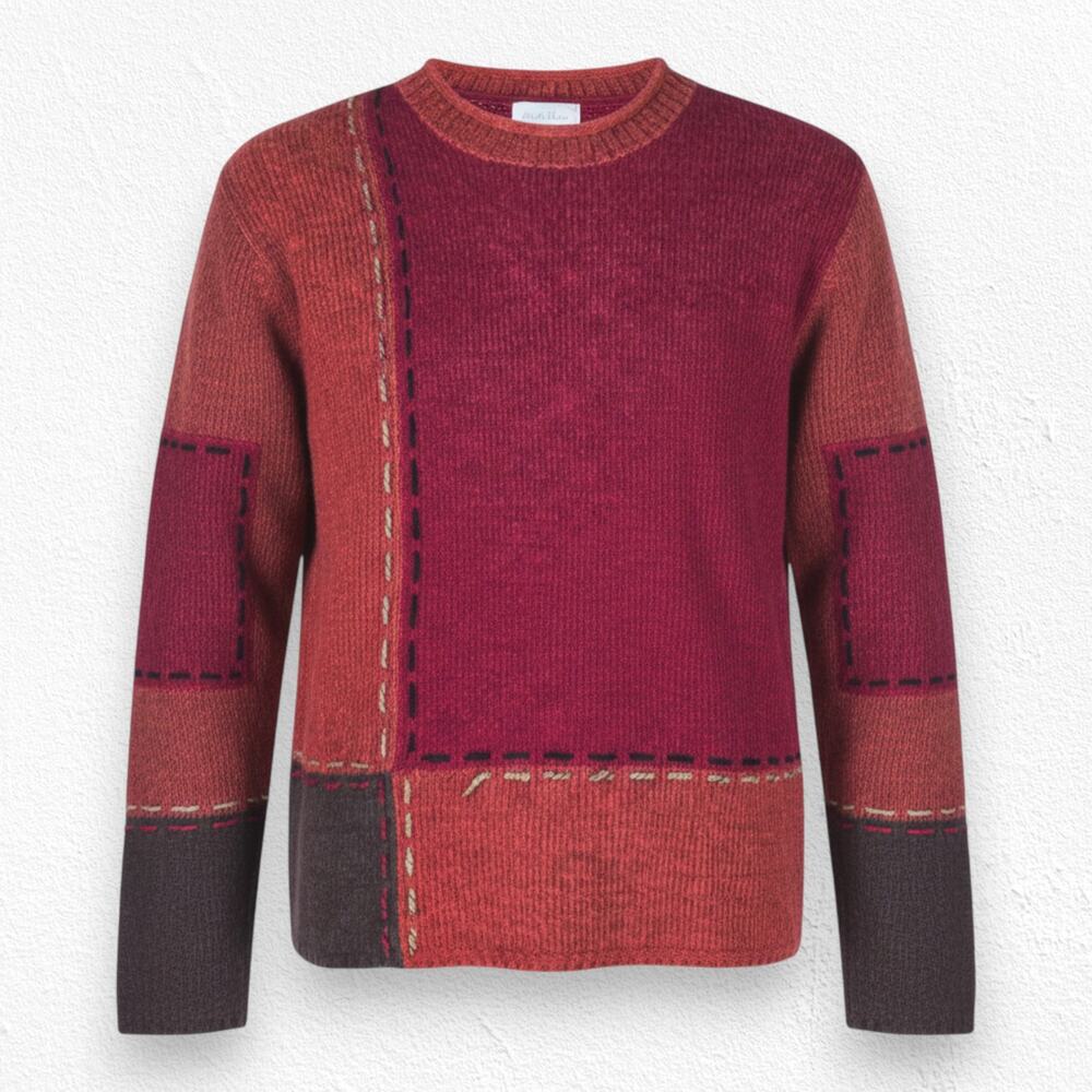 90s Vintage Red Patchwork Chenille Soft Deadstock Crewneck Sweater Size XL